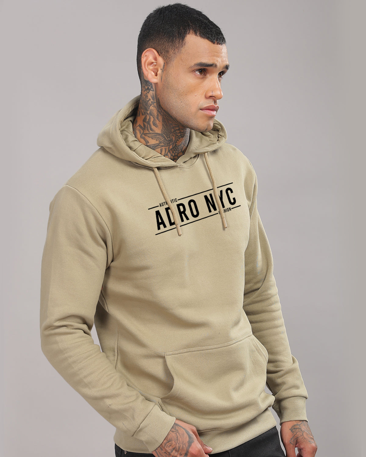 Men Beige Printed Hoodie