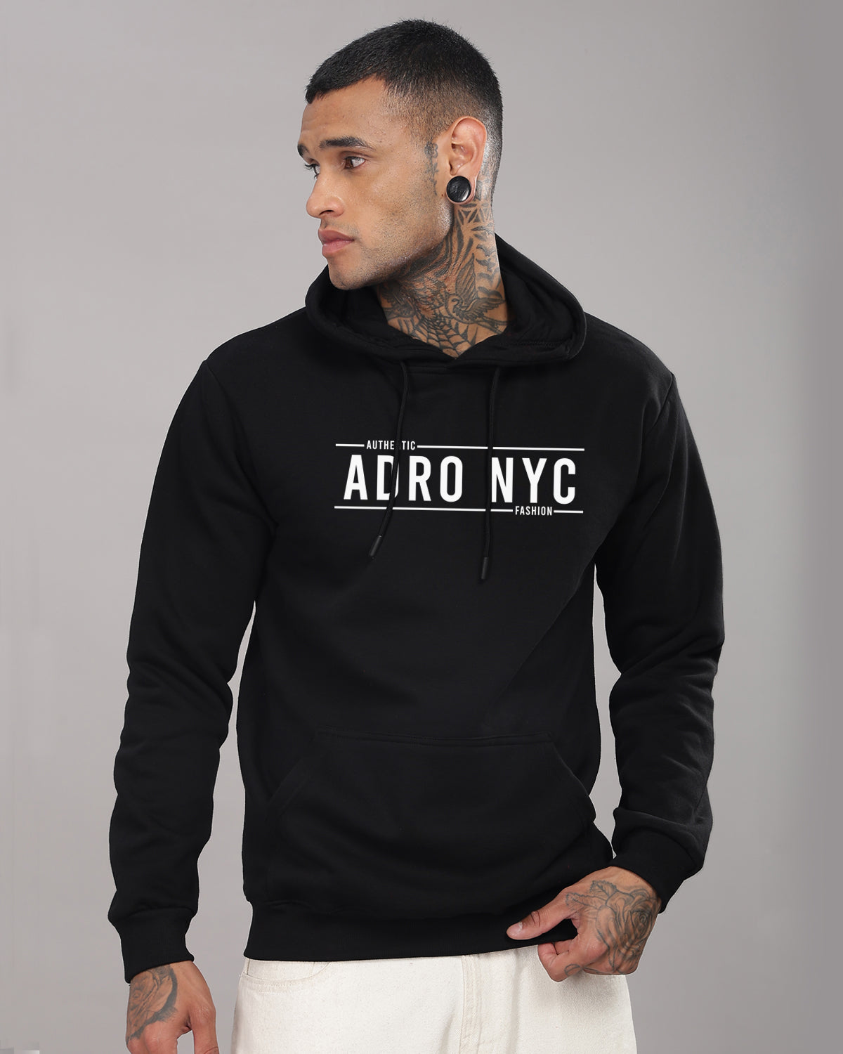 Men Black Printed Hoodie