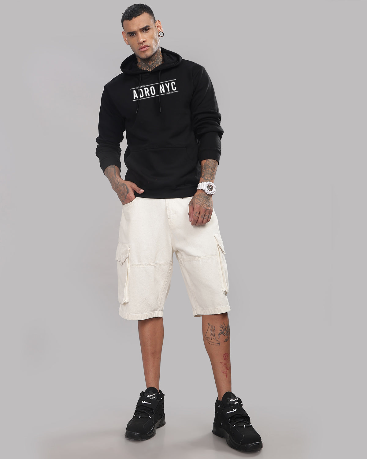 Men Black Printed Hoodie