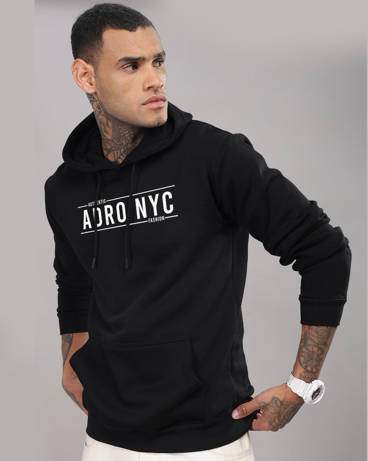 Men Black Printed Hoodie
