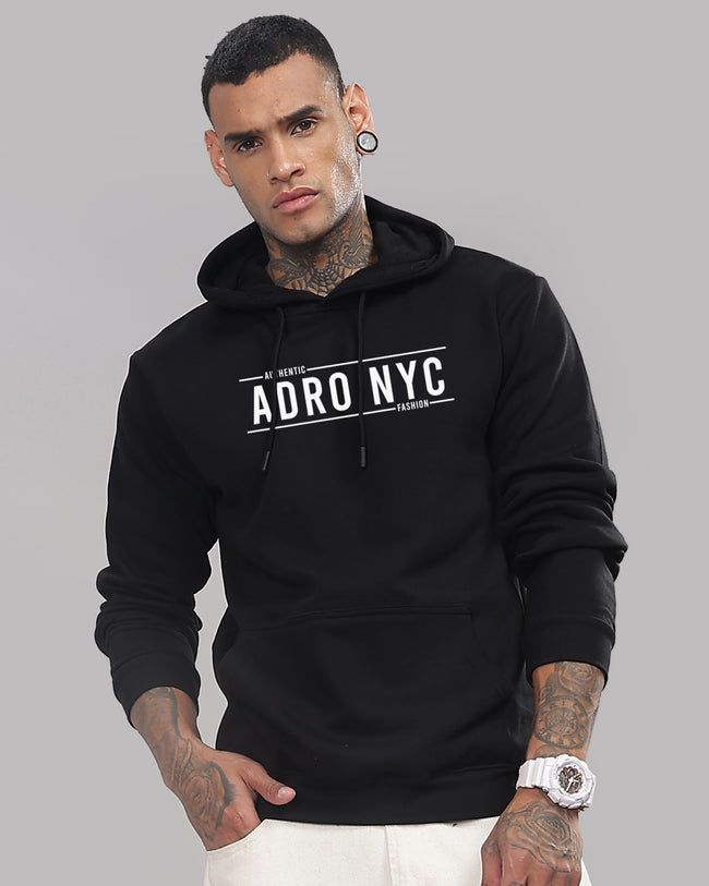 Men Black Printed Hoodie