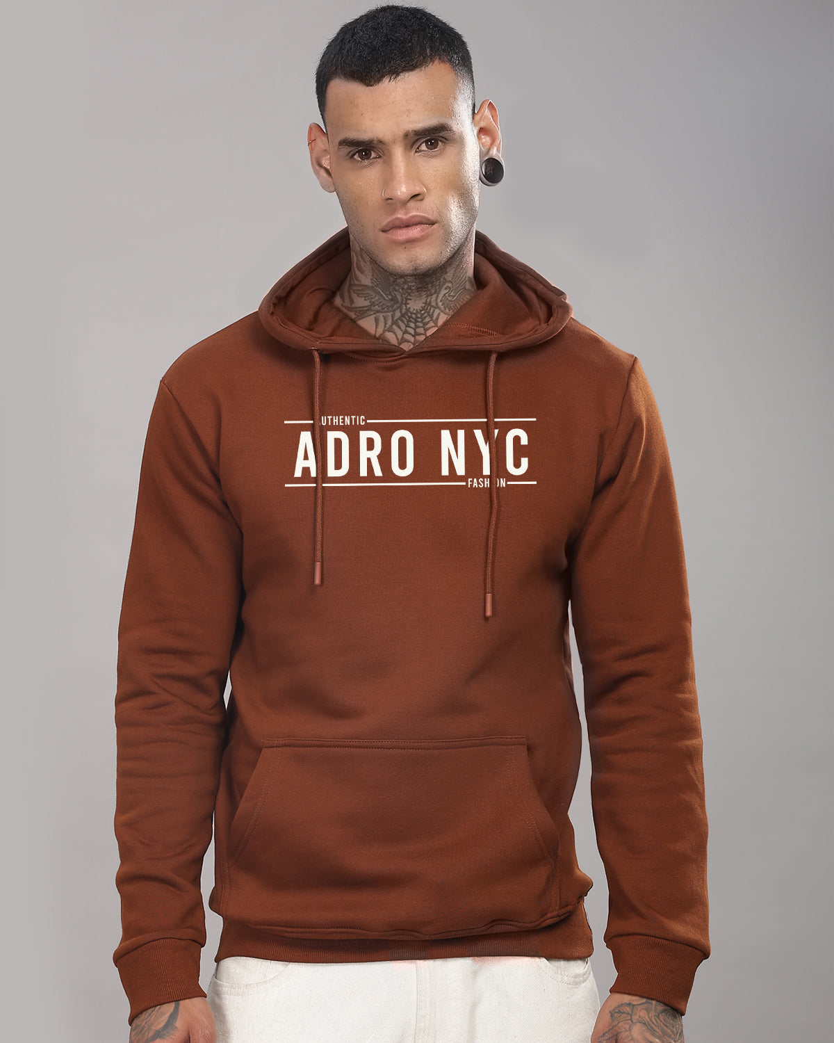 Men Downtown Brown Printed Hoodie
