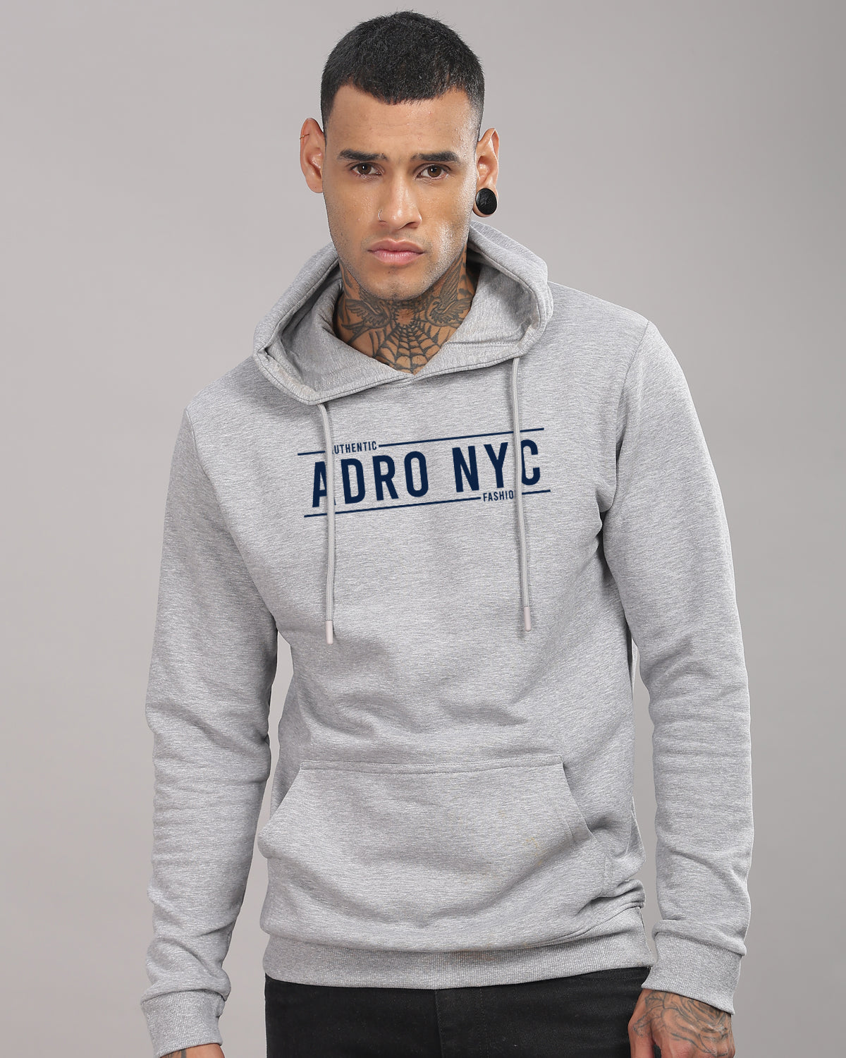 Men Grey Printed Hoodie