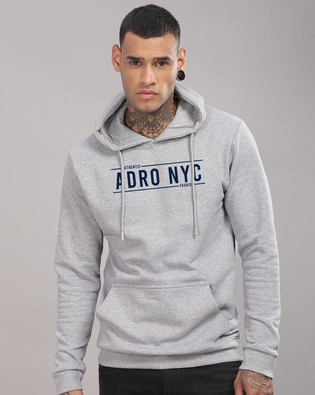 Men Grey Printed Hoodie