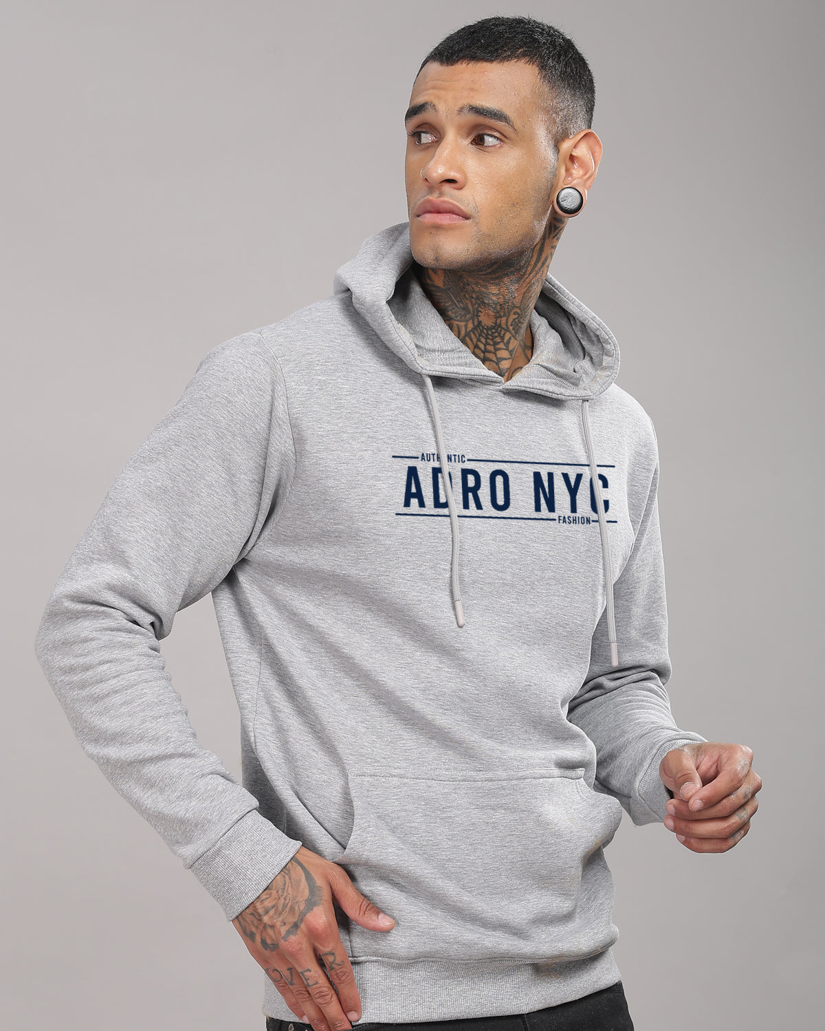 Men Grey Printed Hoodie
