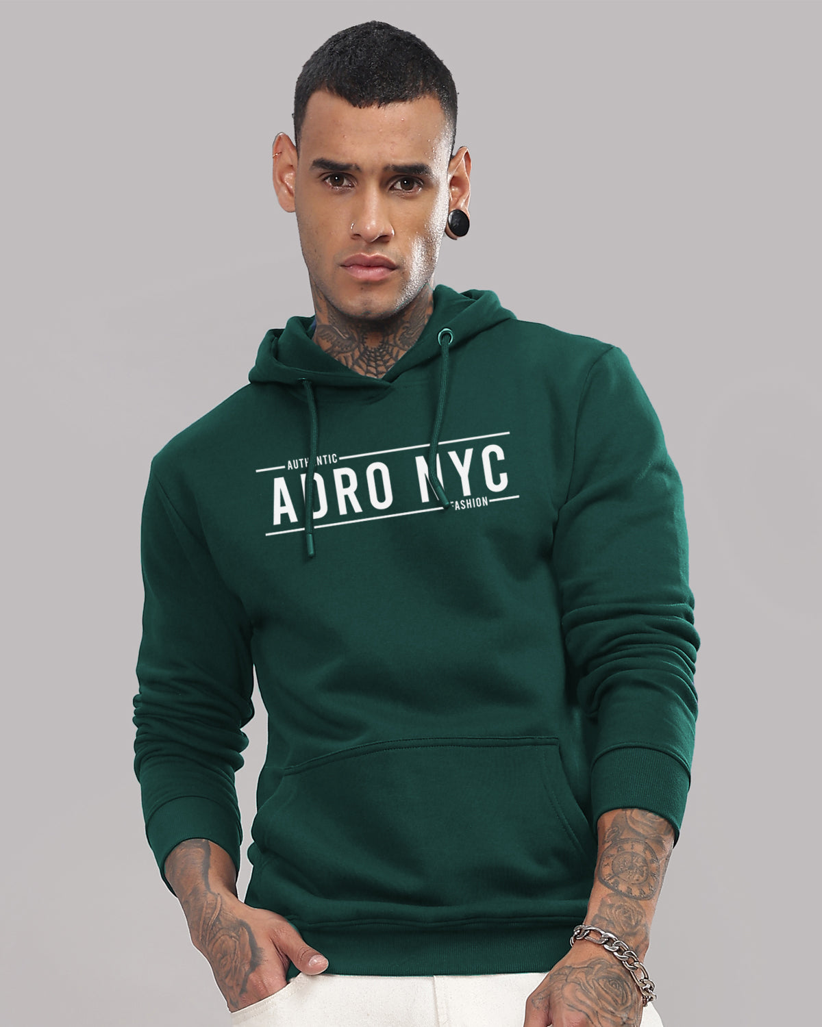 Men Green Printed Hoodie