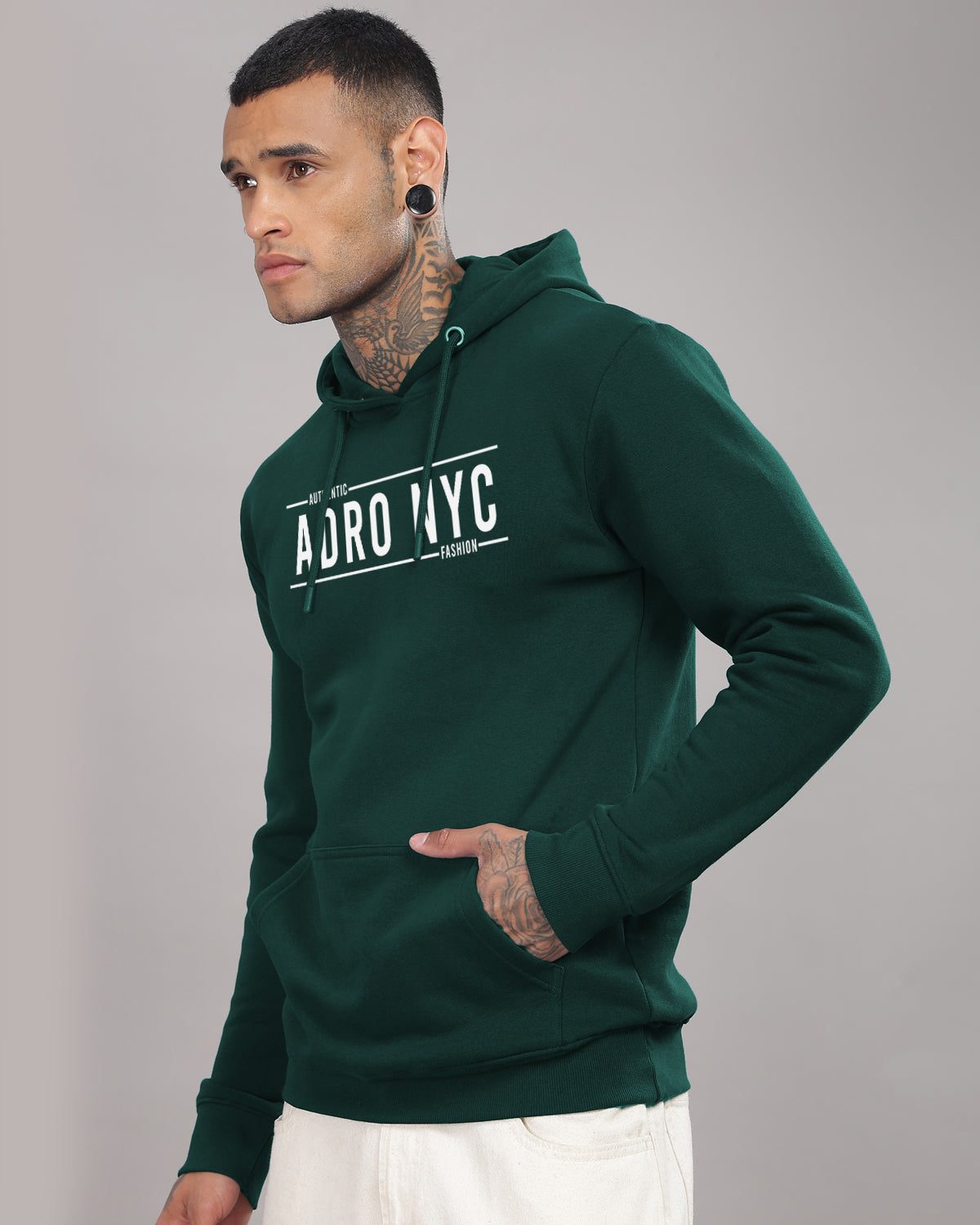 Men Green Printed Hoodie