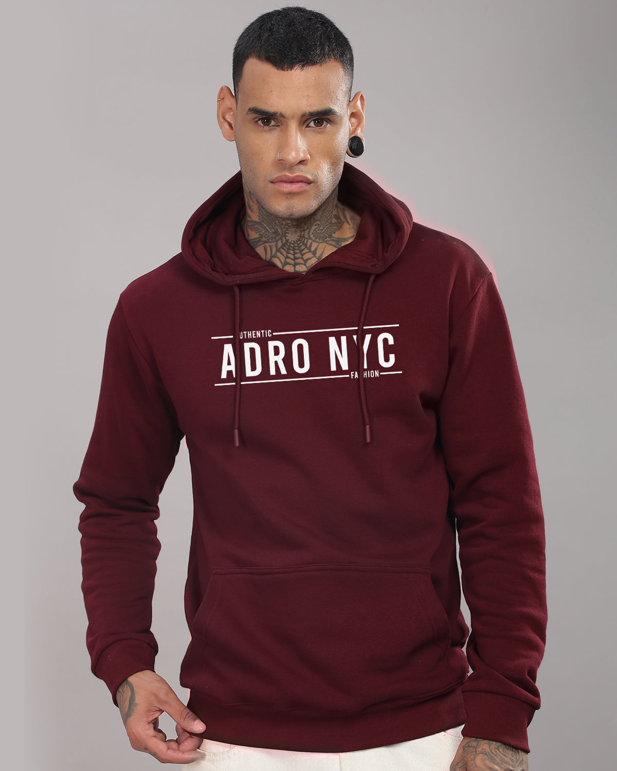 Men Maroon Printed Hoodie