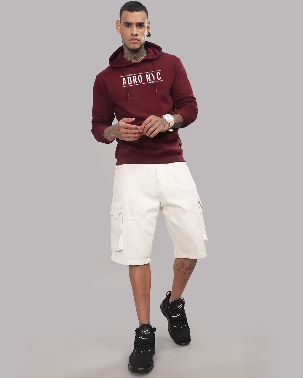 Men Maroon Printed Hoodie