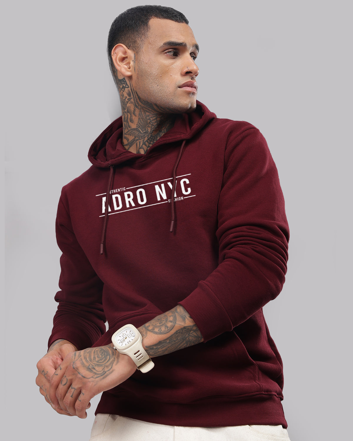 Men Maroon Printed Hoodie