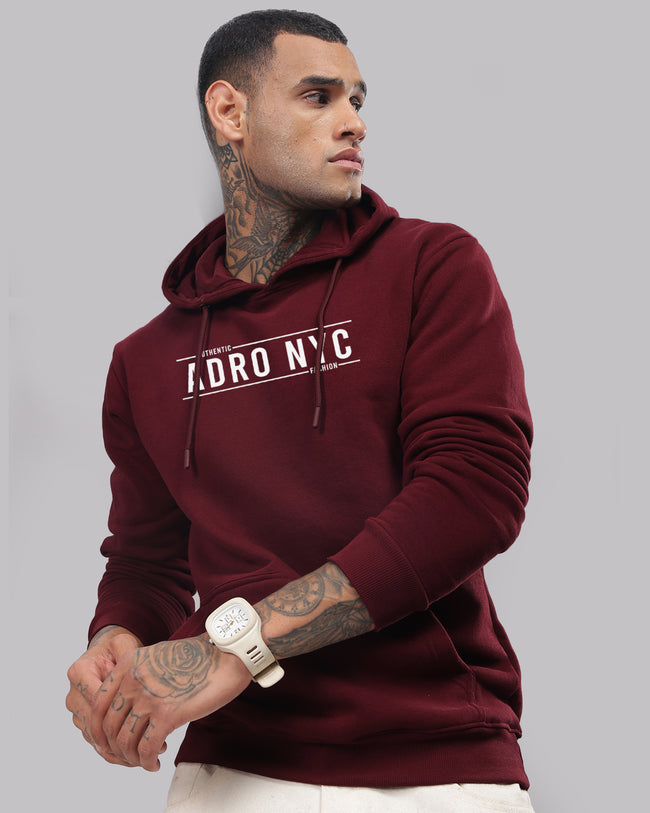 Men Maroon Printed Hoodie