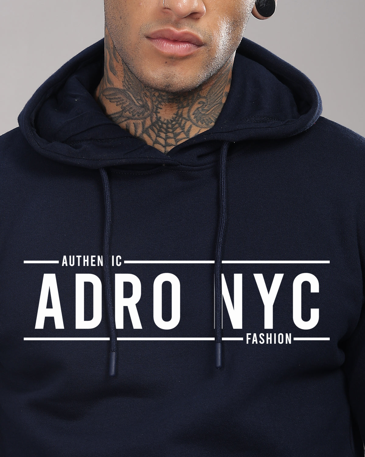 Men Navy Blue Printed Hoodie