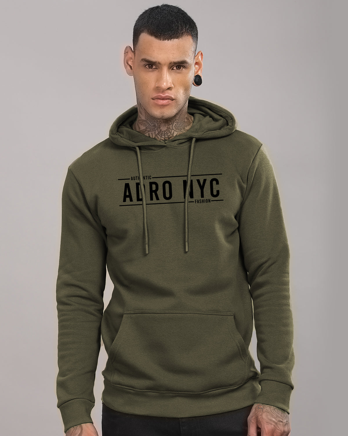 Men Olive Printed Hoodie