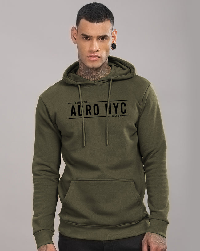 Men Olive Printed Hoodie