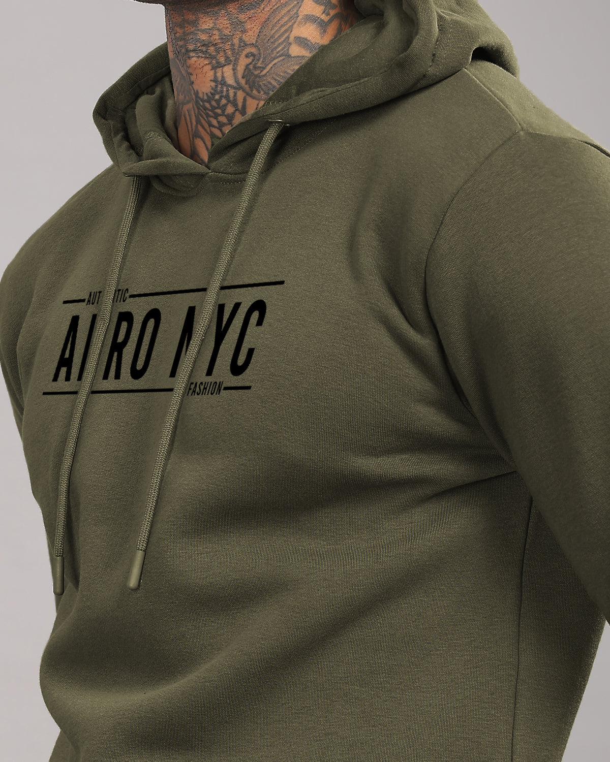 Men Olive Printed Hoodie