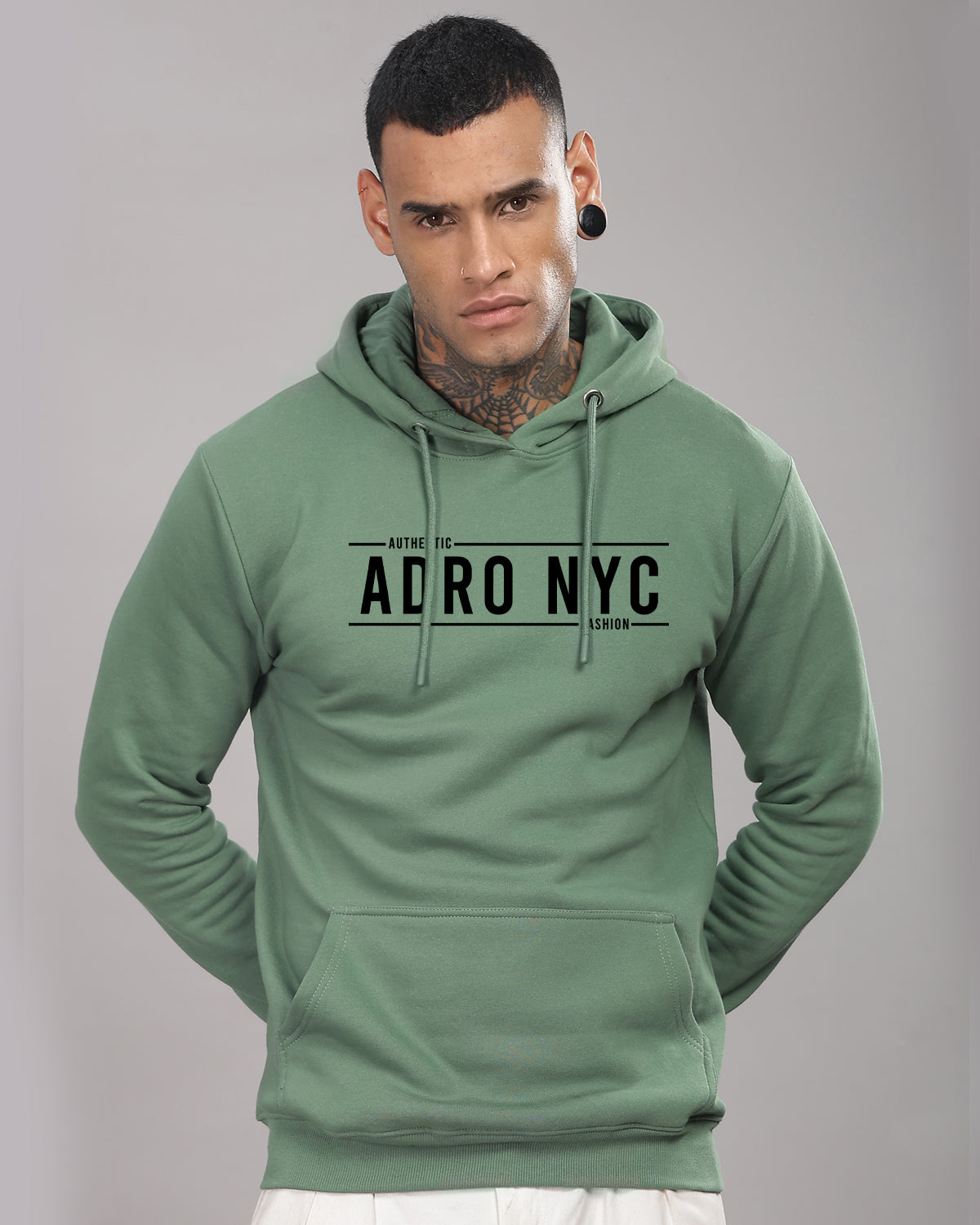 Men Green Printed Hoodie