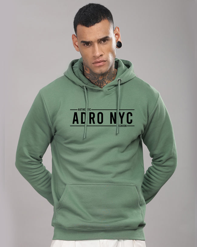 Men Green Printed Hoodie