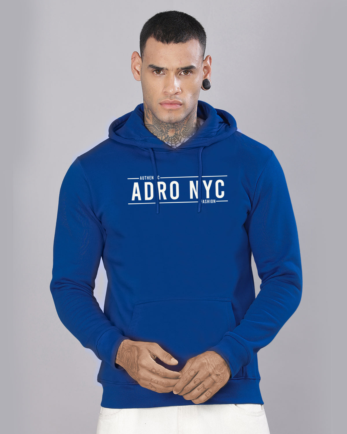 Men Blue Printed Hoodie