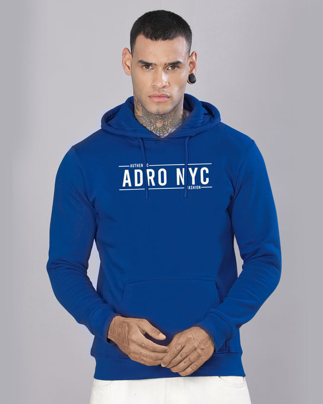 Men Blue Printed Hoodie