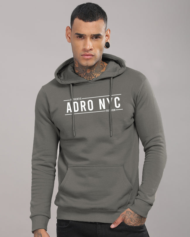 Men Steel Grey Printed Hoodie