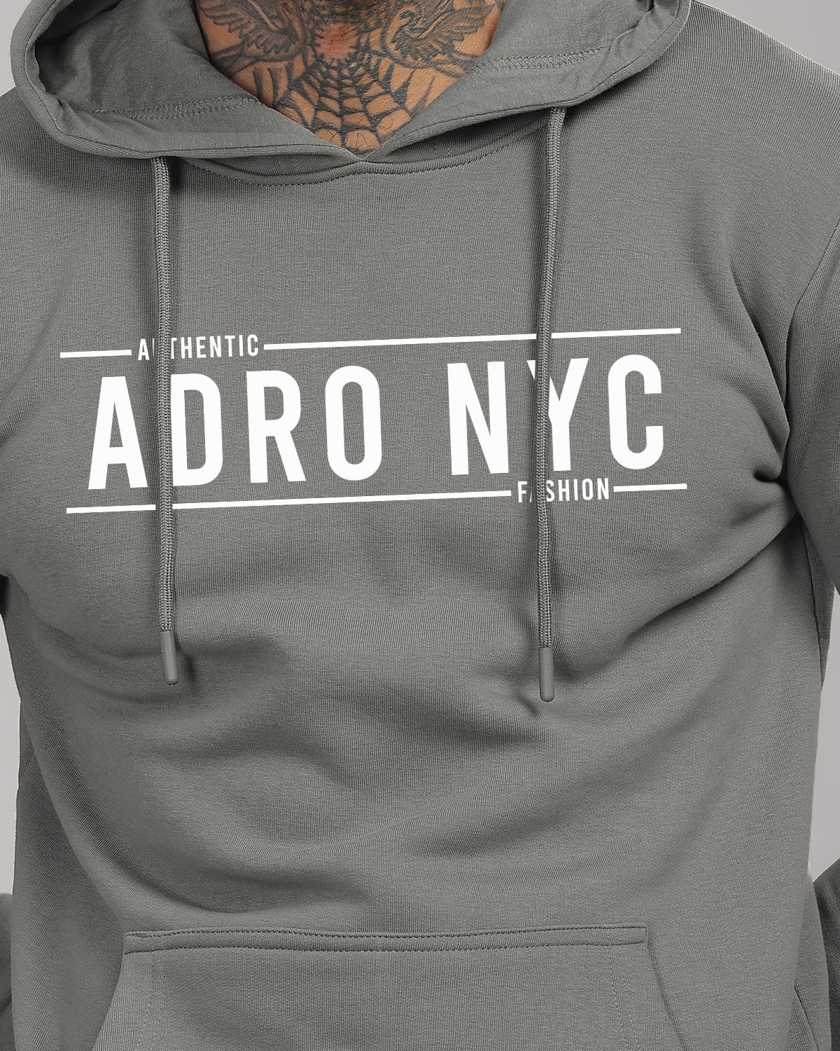 Men Steel Grey Printed Hoodie
