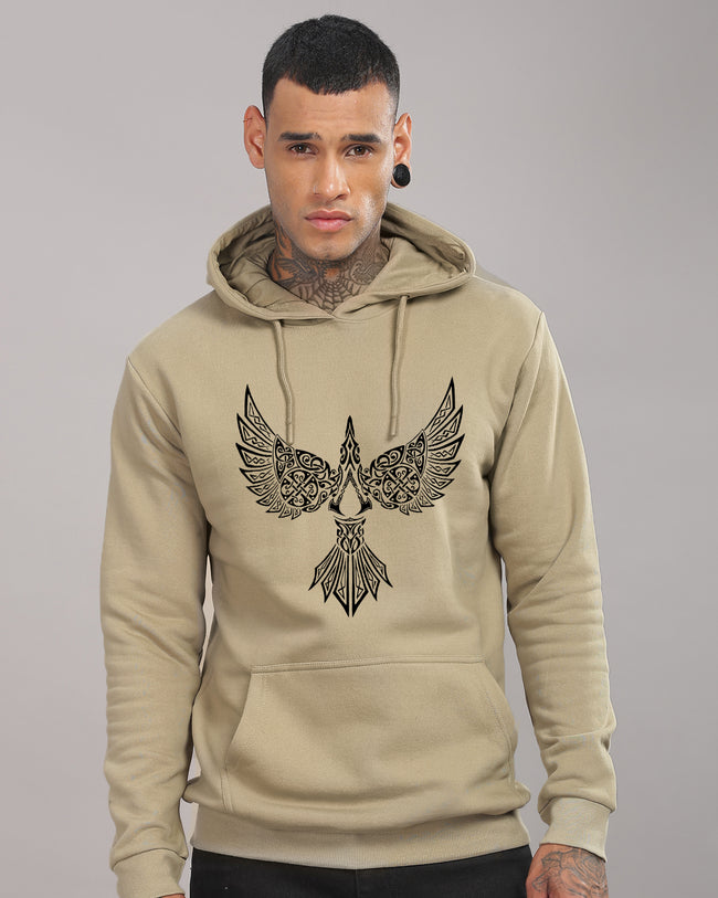Men Beige Printed Hoodie