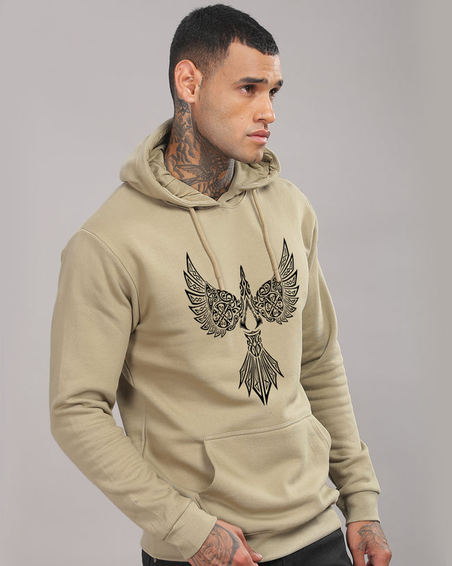 Men Beige Printed Hoodie