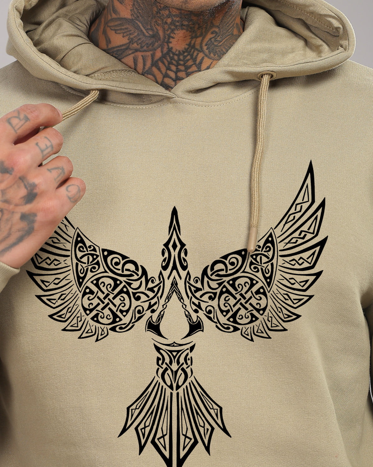 Men Beige Printed Hoodie