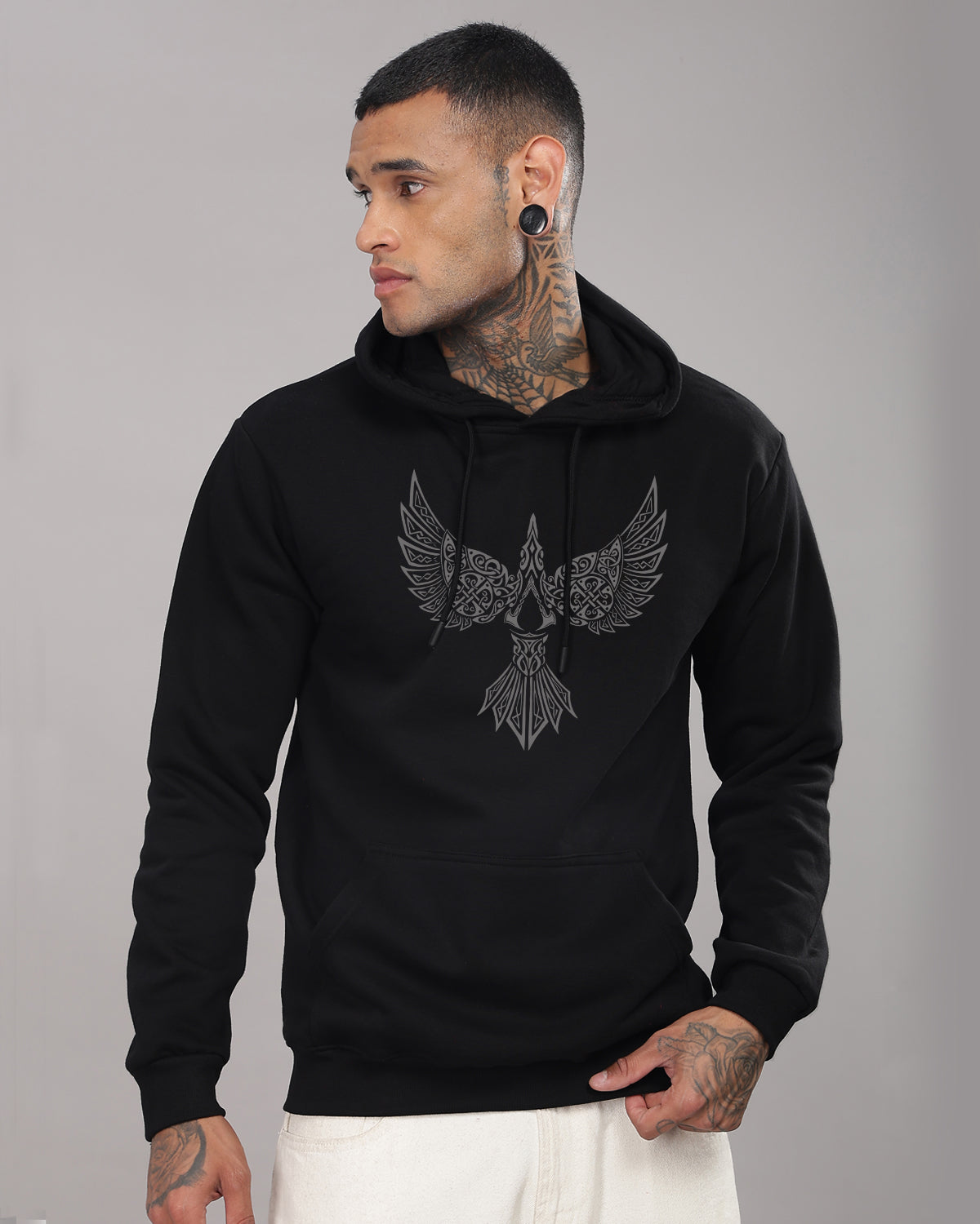 Men Black Printed Hoodie