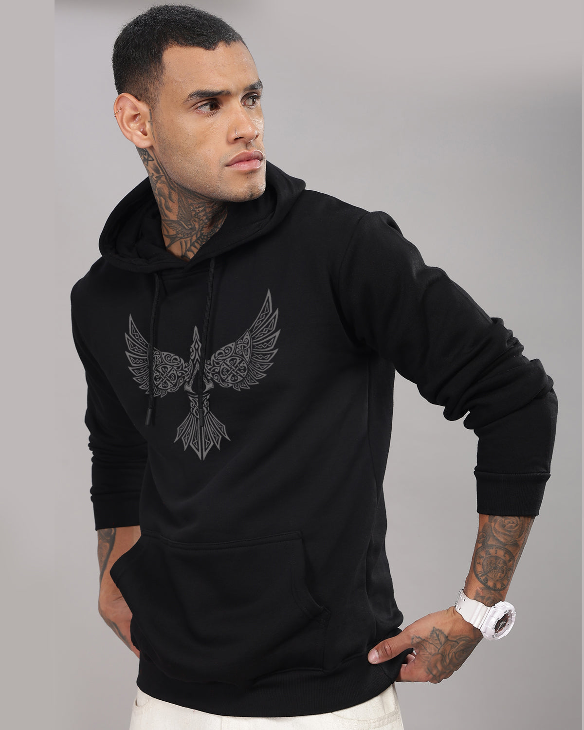 Men Black Printed Hoodie