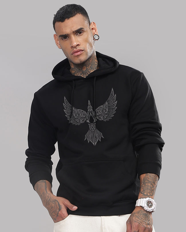 Men Black Printed Hoodie