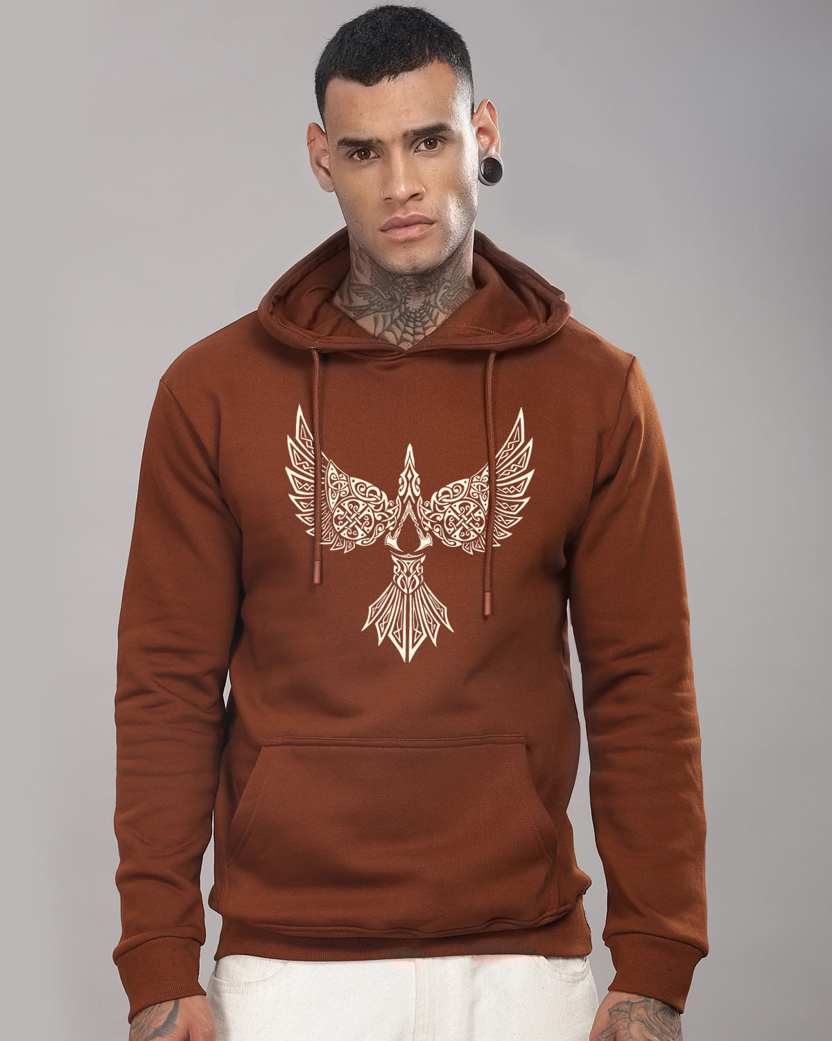 Men Brown Printed Hoodie