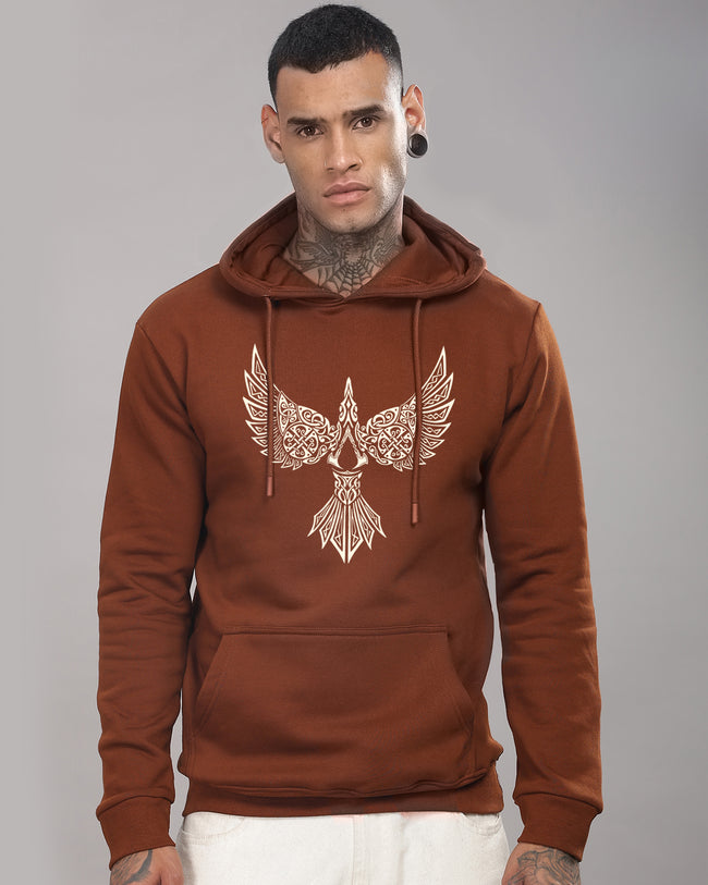 Men Brown Printed Hoodie