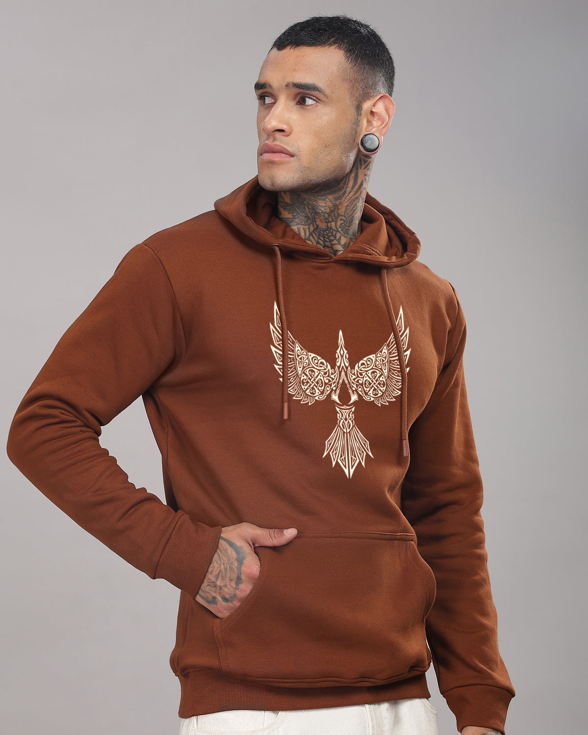 Men Brown Printed Hoodie
