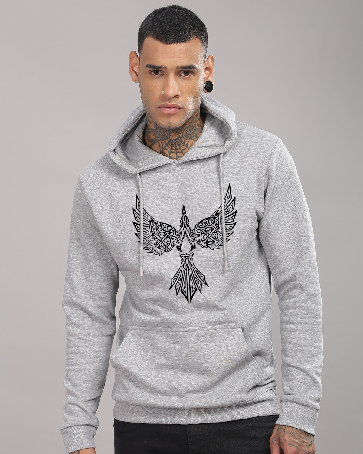 Men Grey Printed Hoodie