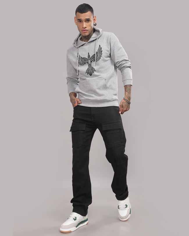 Men Grey Printed Hoodie