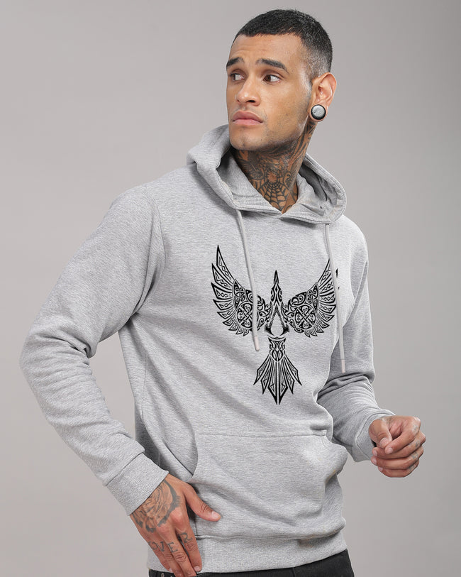 Men Grey Printed Hoodie