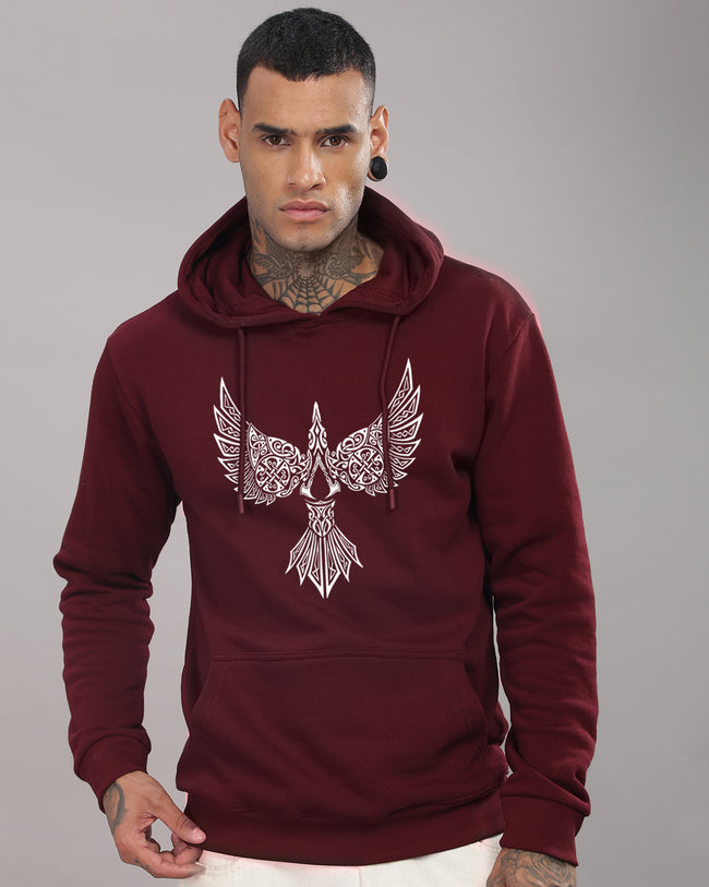 Men Maroon Printed Hoodie