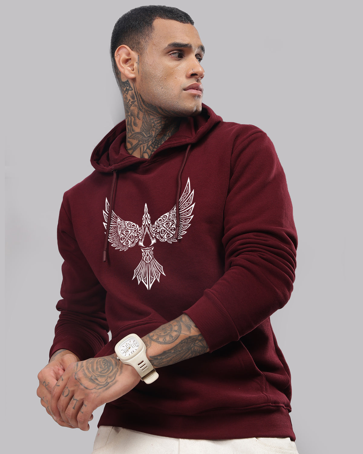 Men Maroon Printed Hoodie