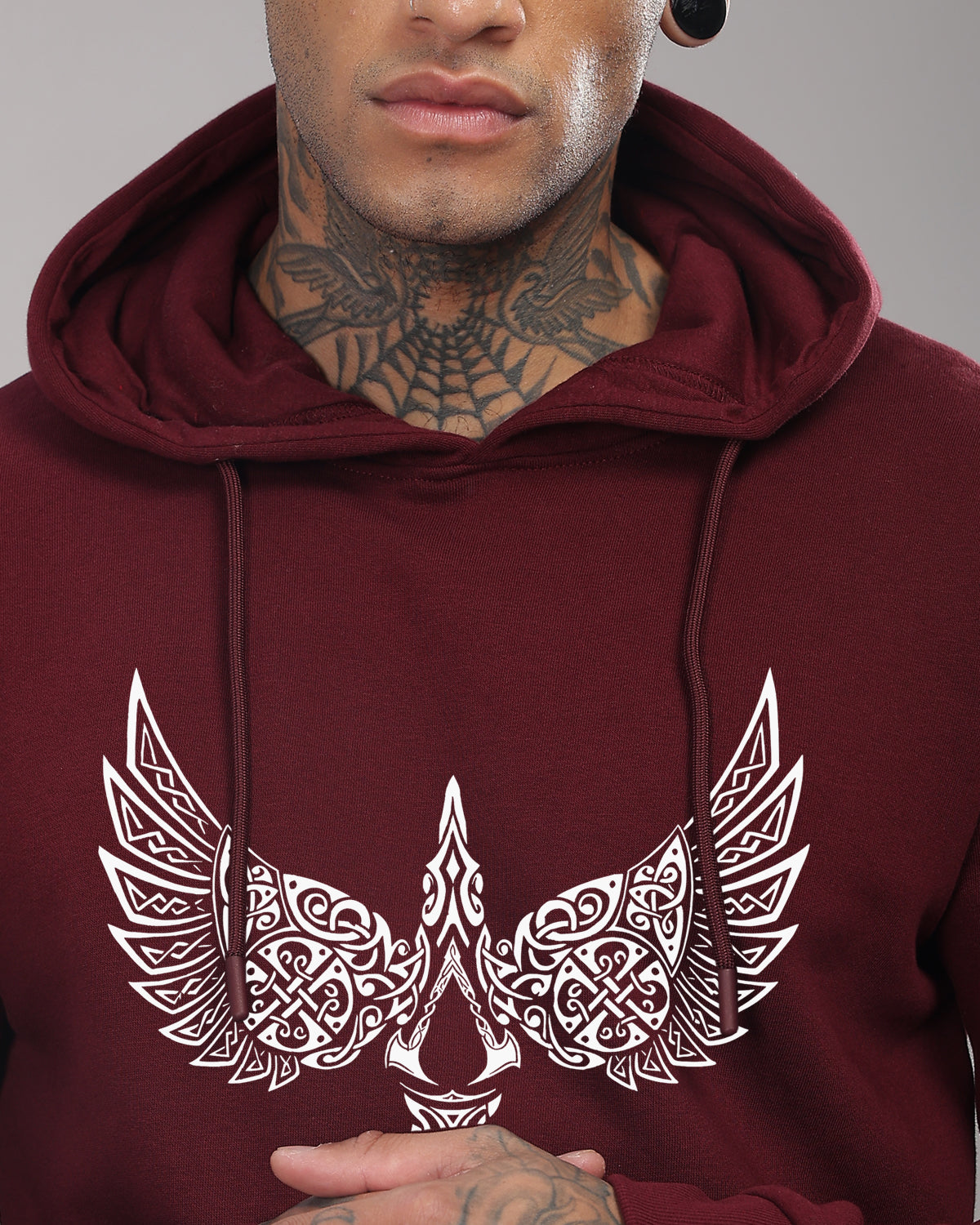 Men Maroon Printed Hoodie