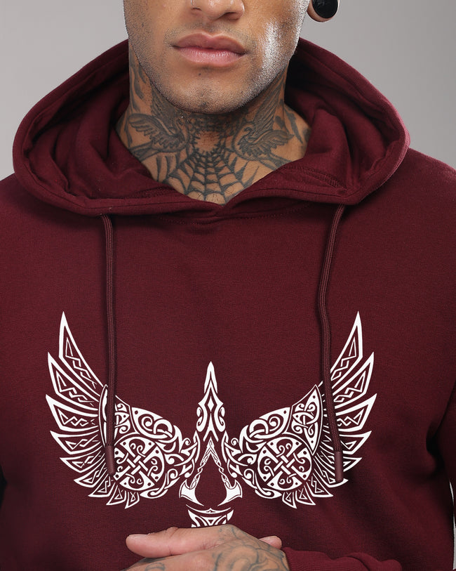 Men Maroon Printed Hoodie