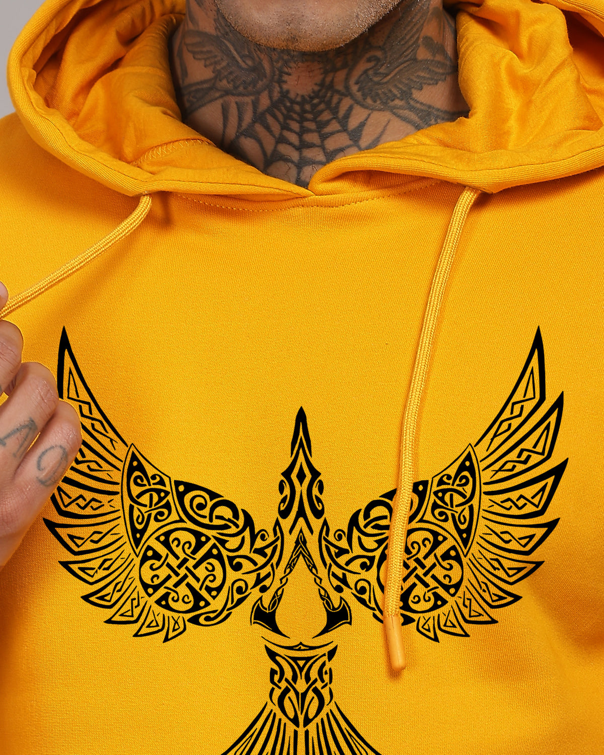 Men Mustard Printed Hoodie