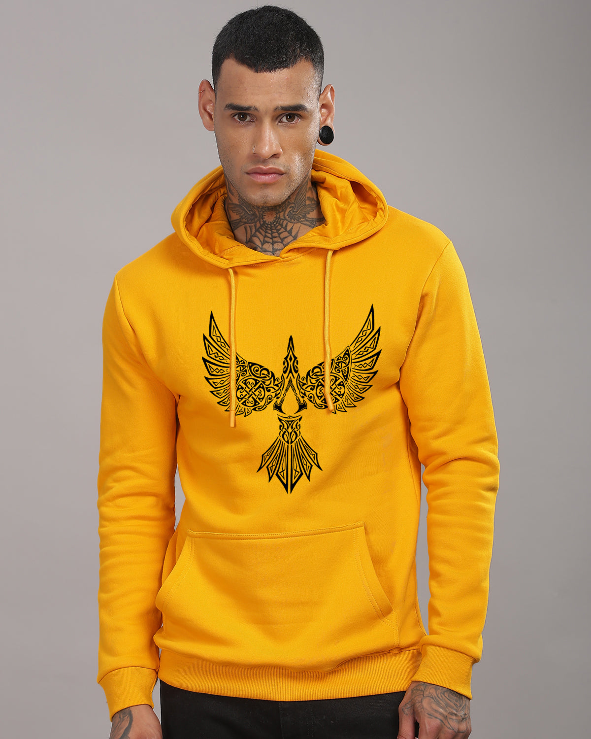 Men Mustard Printed Hoodie