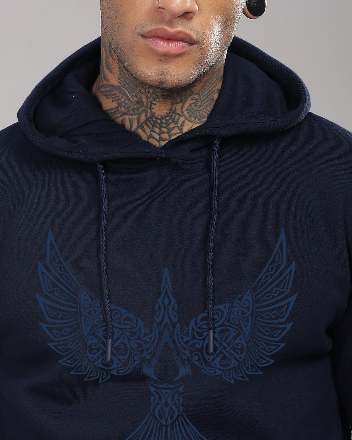 Men Navy Blue Printed Hoodie
