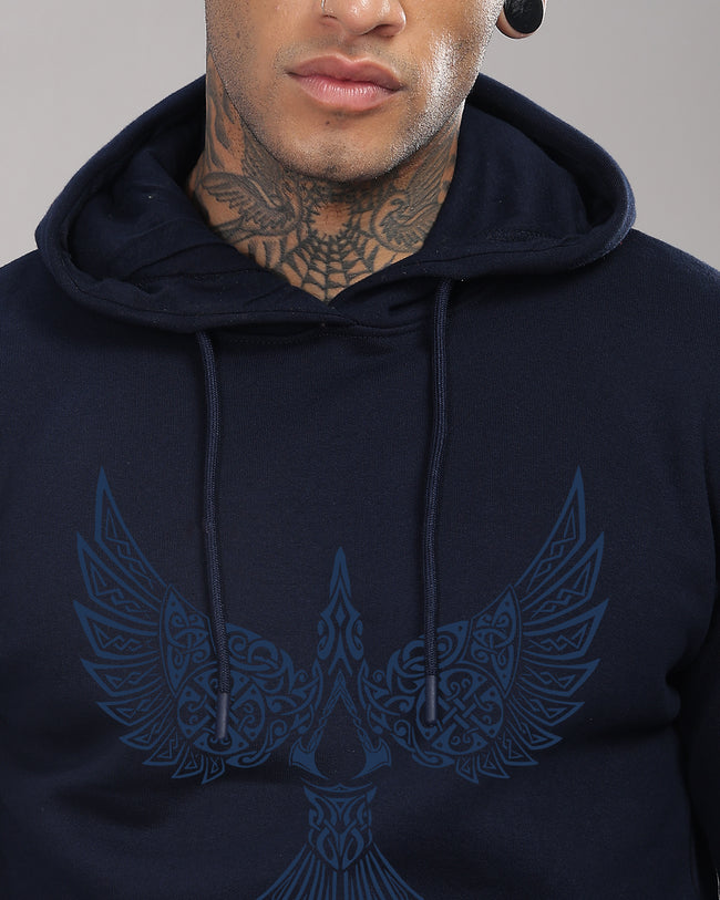 Men Navy Blue Printed Hoodie