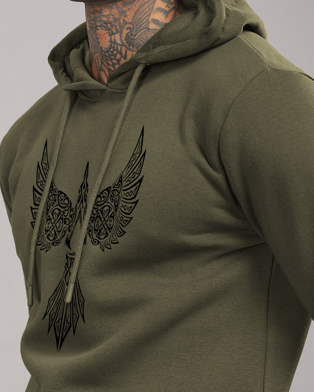 Men Olive Printed Hoodie