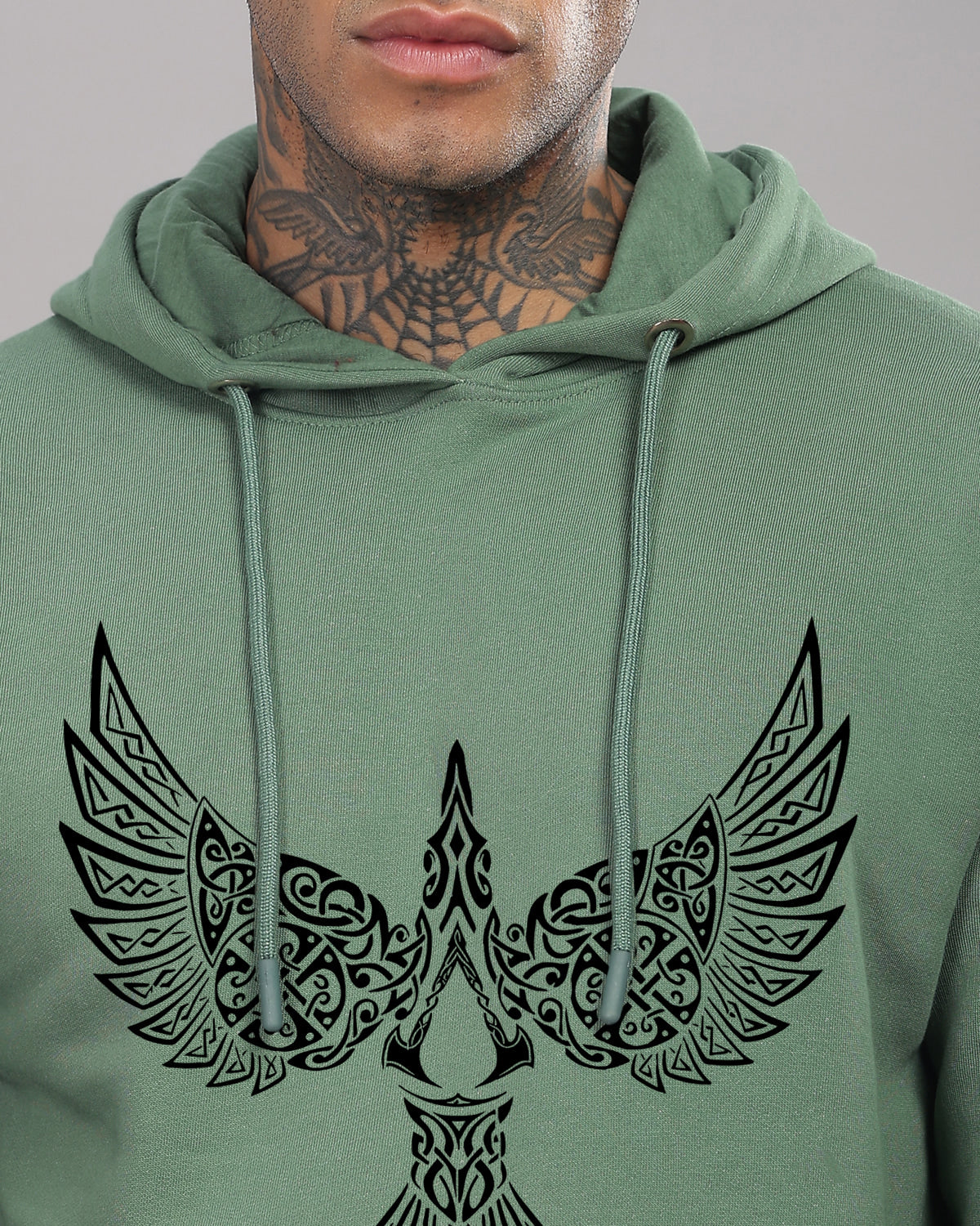 Men Green Printed Hoodie