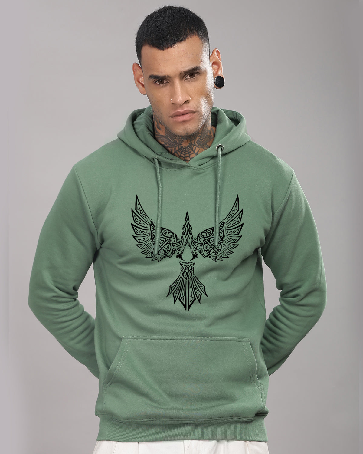 Men Green Printed Hoodie