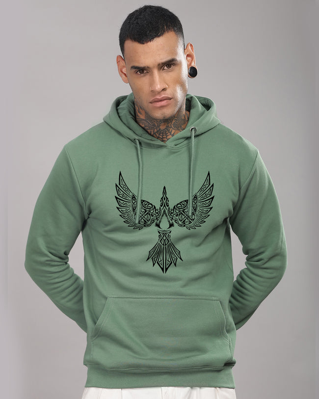 Men Green Printed Hoodie