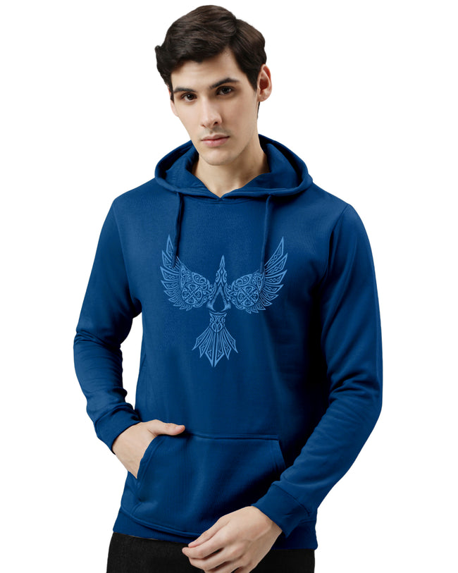 Men Blue Printed Hoodie